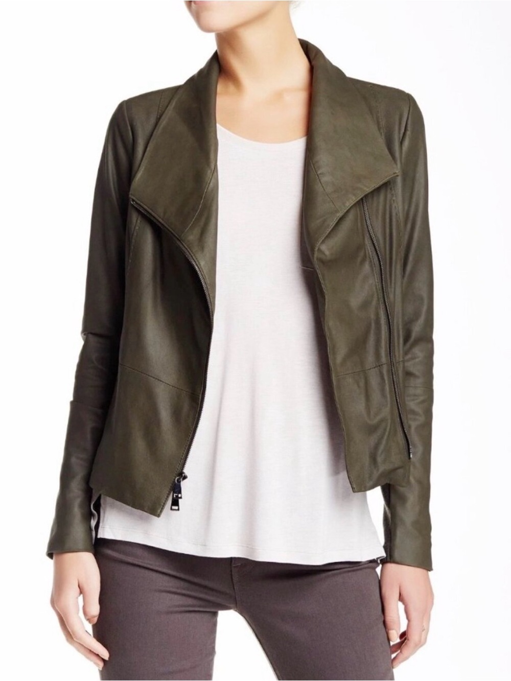Vince Olive Green Leather Jacket